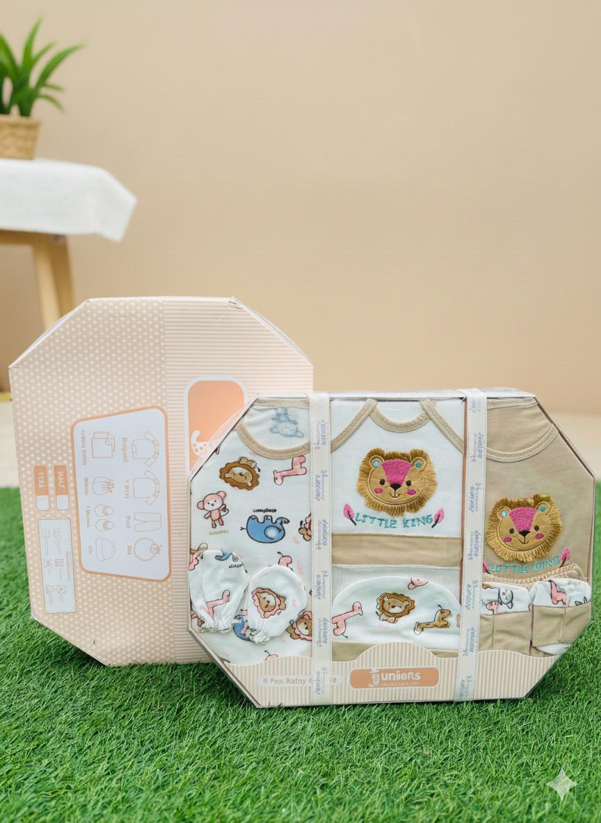 Little King 9 pcs New Born Baby Gift Box With 1 Booties pair | 0-6 Months