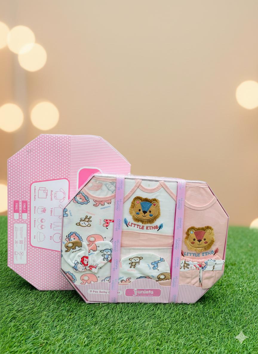 Little King 9 pcs New Born Baby Gift Box With 1 Booties pair | 0-6 Months