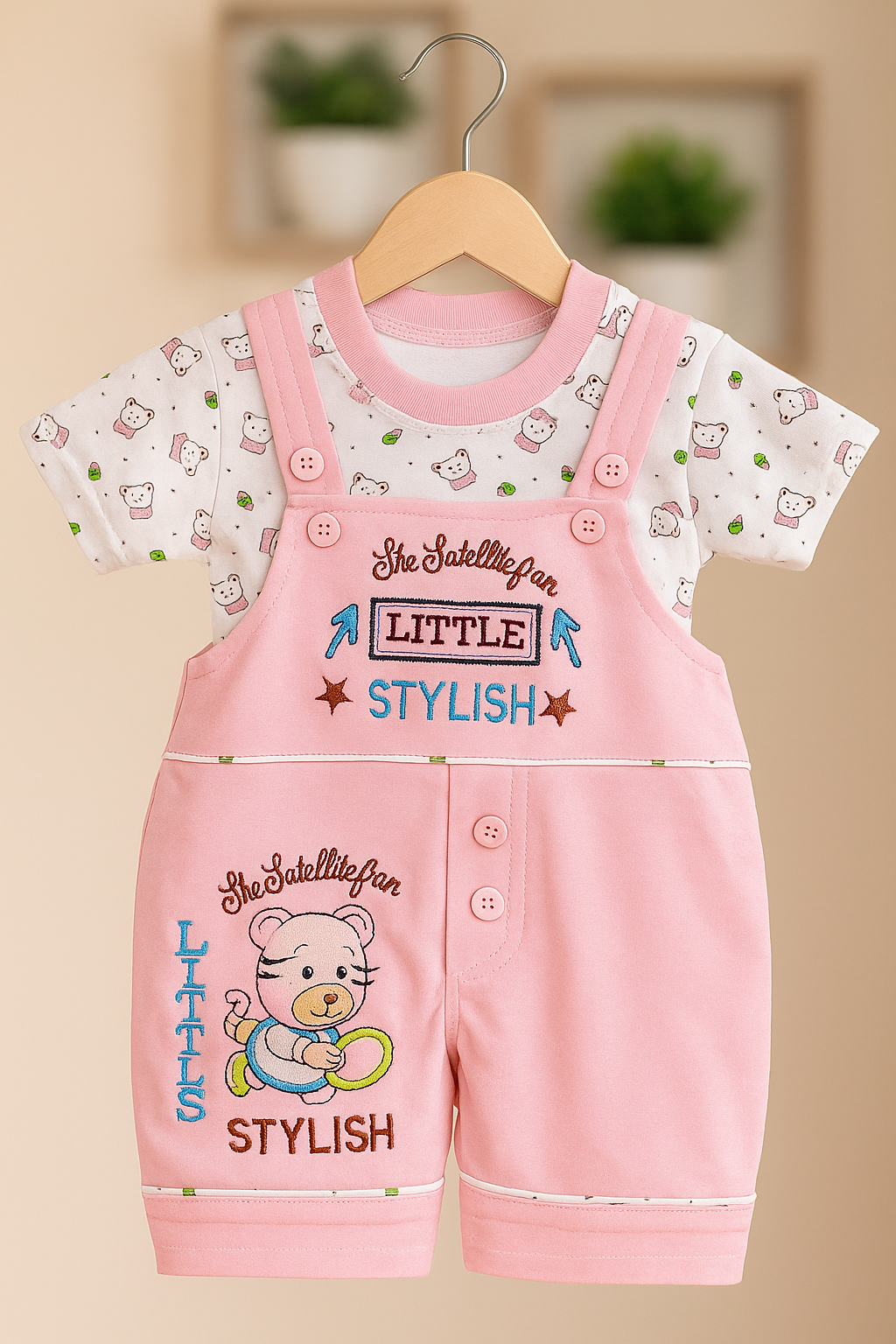 Stylish Bear Embroidered Baby Romper Set