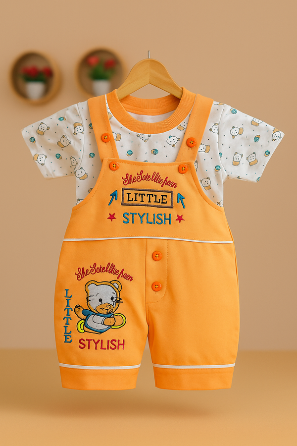 Stylish Bear Embroidered Baby Romper Set