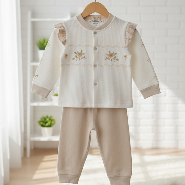 Floral Frill Baby Outfit – Two-Piece Soft Knit Set | Imported | Winter
