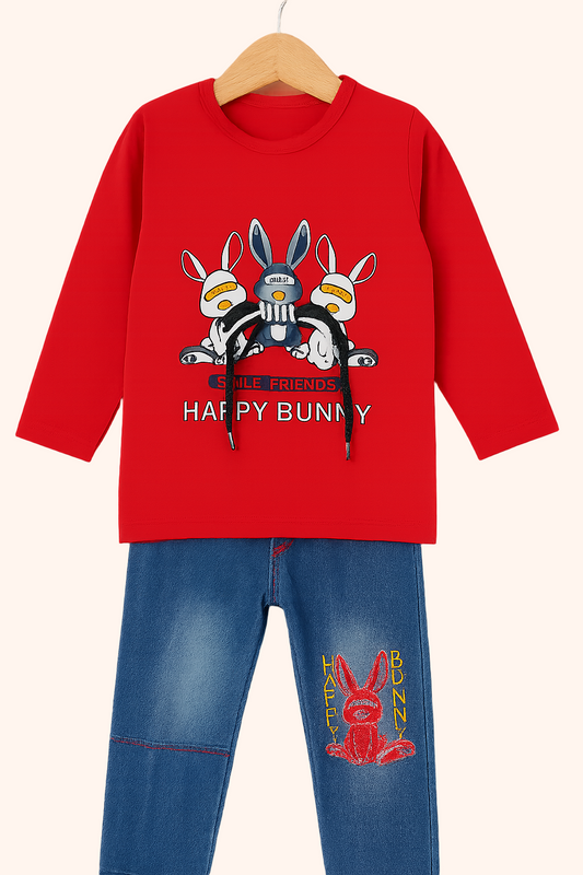 Red Bunny Shirt with Denim Jeans