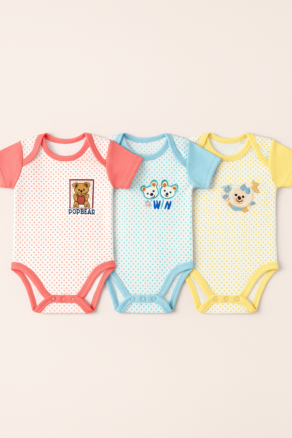 3-Pack Baby Bodysuits (0–9 Months)
