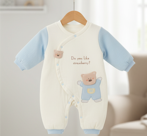 Blue Strawberry Bear Romper | Imported